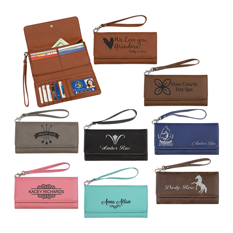 Cartera de piel sintética laserable con correa