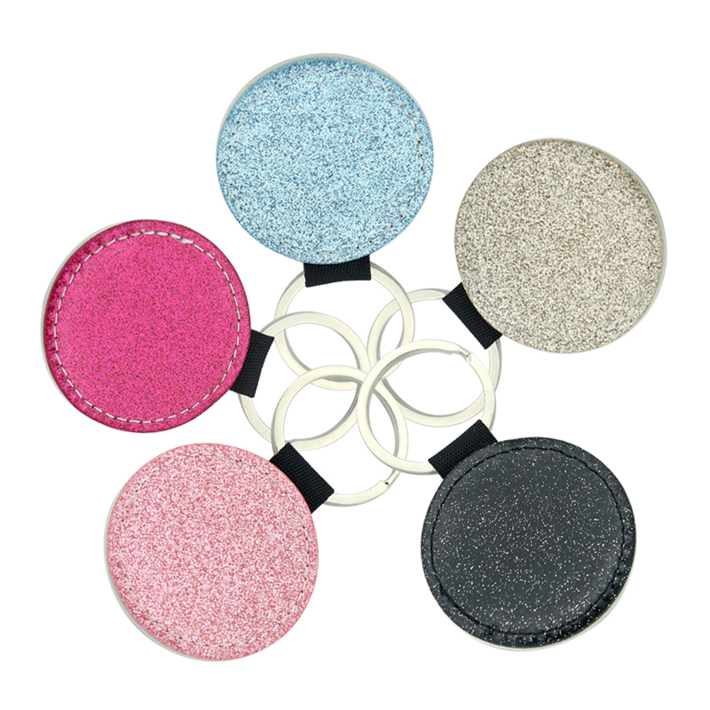 Llavero redondo de cuero sintético brillante por sublimación - Impresión de una sola cara