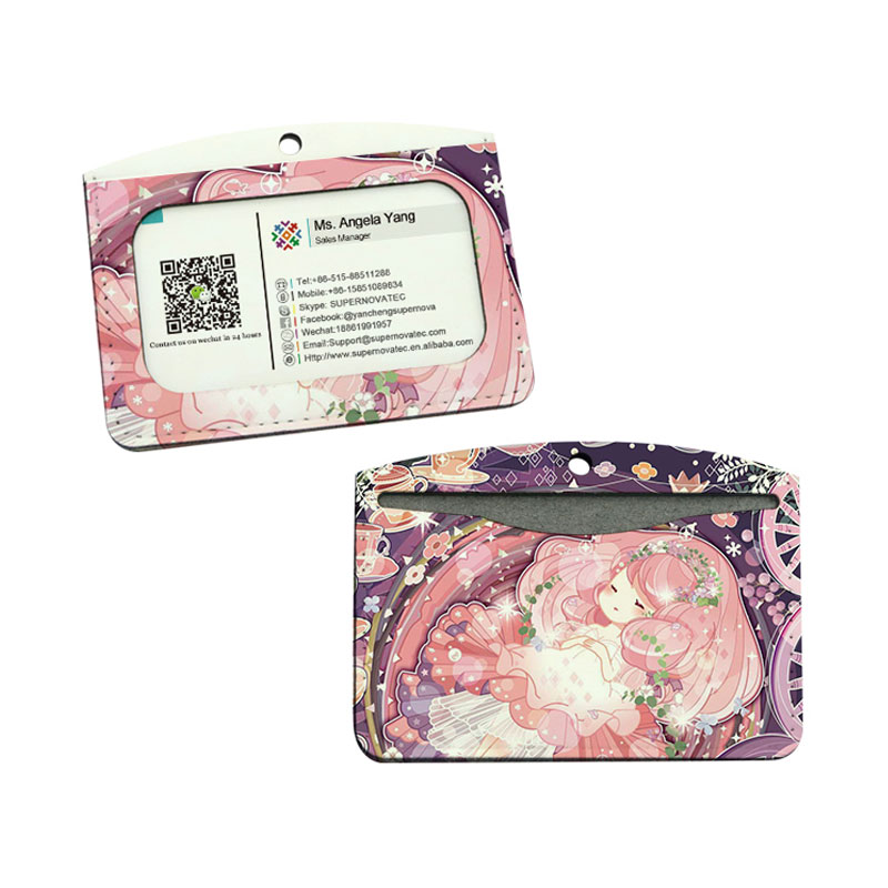 Porta credencial de identificación de cuero sintético por sublimación: capa de tarjeta doble horizontal Porta credencial de identificación de cuero sintético por sublimación: capa de tarjeta doble horizontal